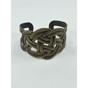 Vintage Wide Bronze Celtic Knot Cuff‎ Bracelet Snakeskin Textured Openwork Boho